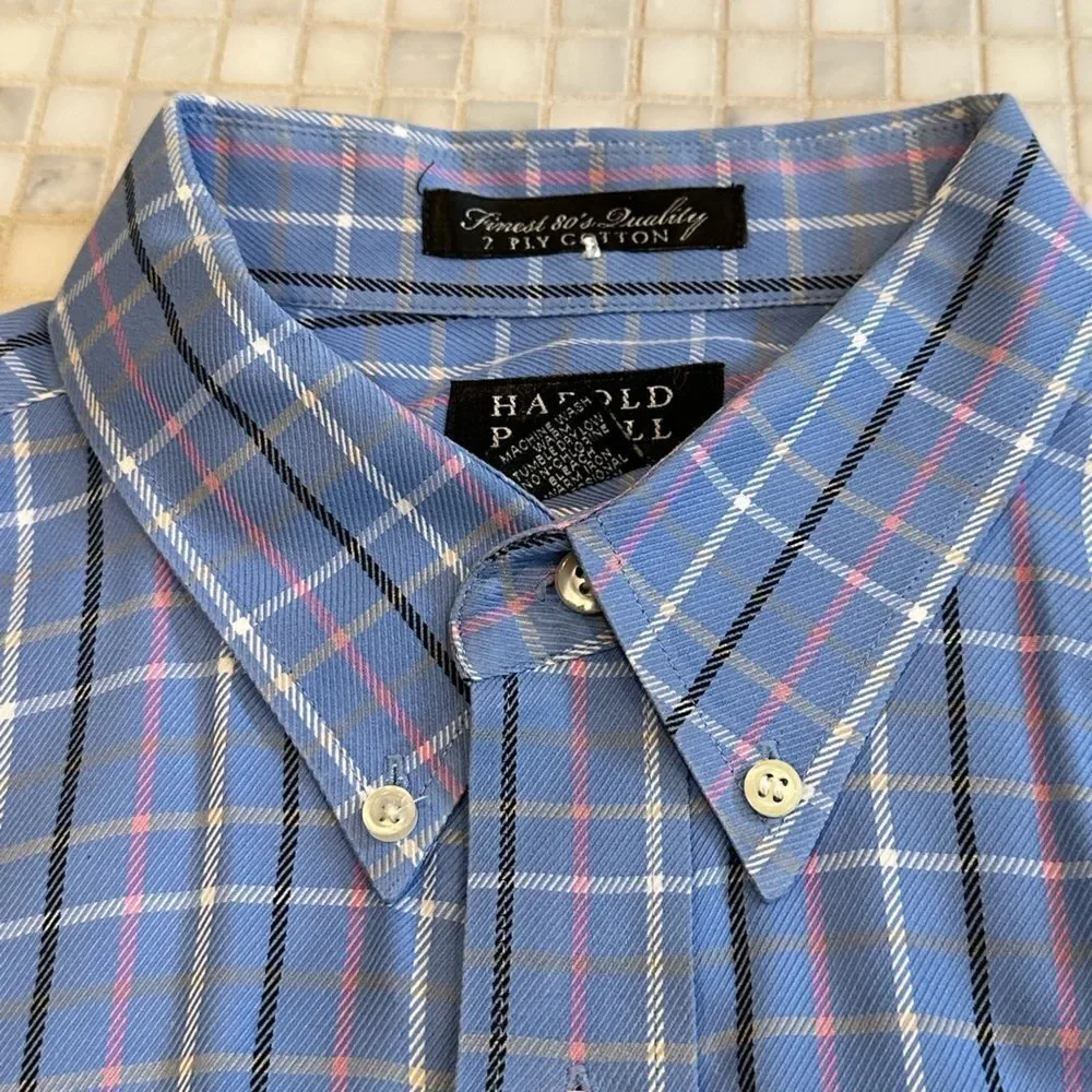 Harold Powell Long Sleeve Blue Check Dress Shirt